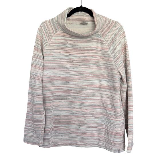 T by Talbots Womens Large Multi Colored Pullover Sweatshirt Stripes Cozy Warm - Picture 1 of 12